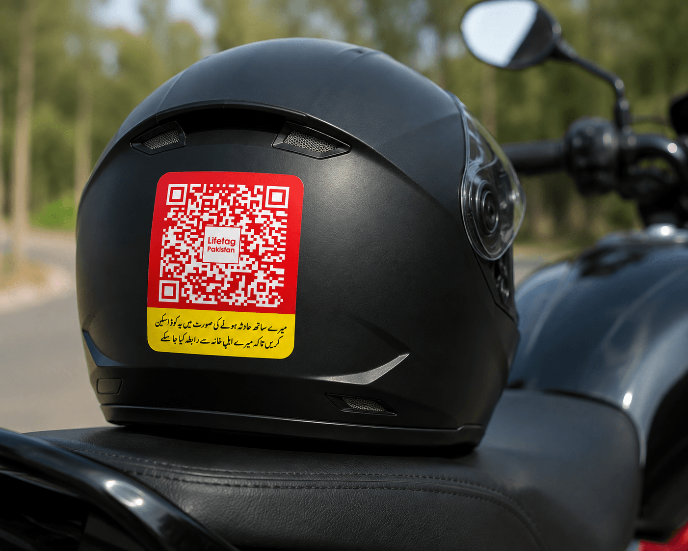 LifeTag Emergency Sticker on Helmet